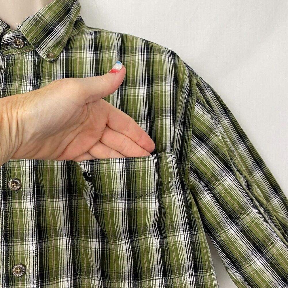 Carhartt Button Down Shirt Mens Large Classic Plaid Short Sleeve Cotton S206 FGN - Picture 2 of 11